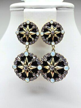 Heidi Daus Mystic Magic Celestial Black Enamel + Swarovski Statement Earrings